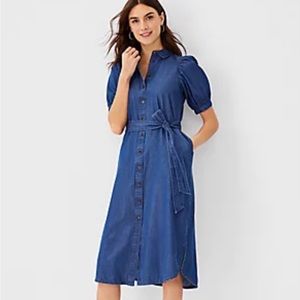 NWT Ann Taylor Chambray Belted Shirt Dress